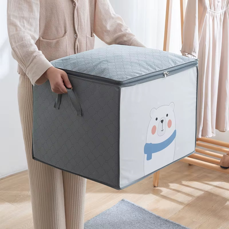 1Pc Large Capacity Clothes Storage Bag Organizer with Reinforced Handle for Blankets Bedding Foldable with Zipper Storage Bag