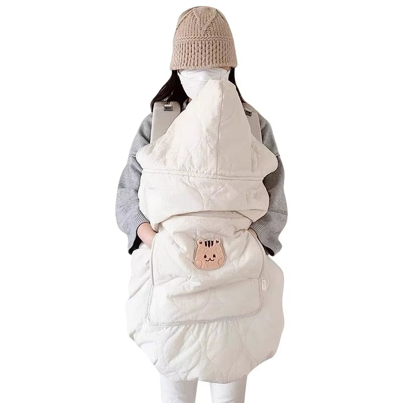 Autumn Winter Baby Stroller Blanket Cover Cartoon Bear Hooded Cloak Thicken Newborn Swaddle Wrap Windproof Infant Sleeping Quilt