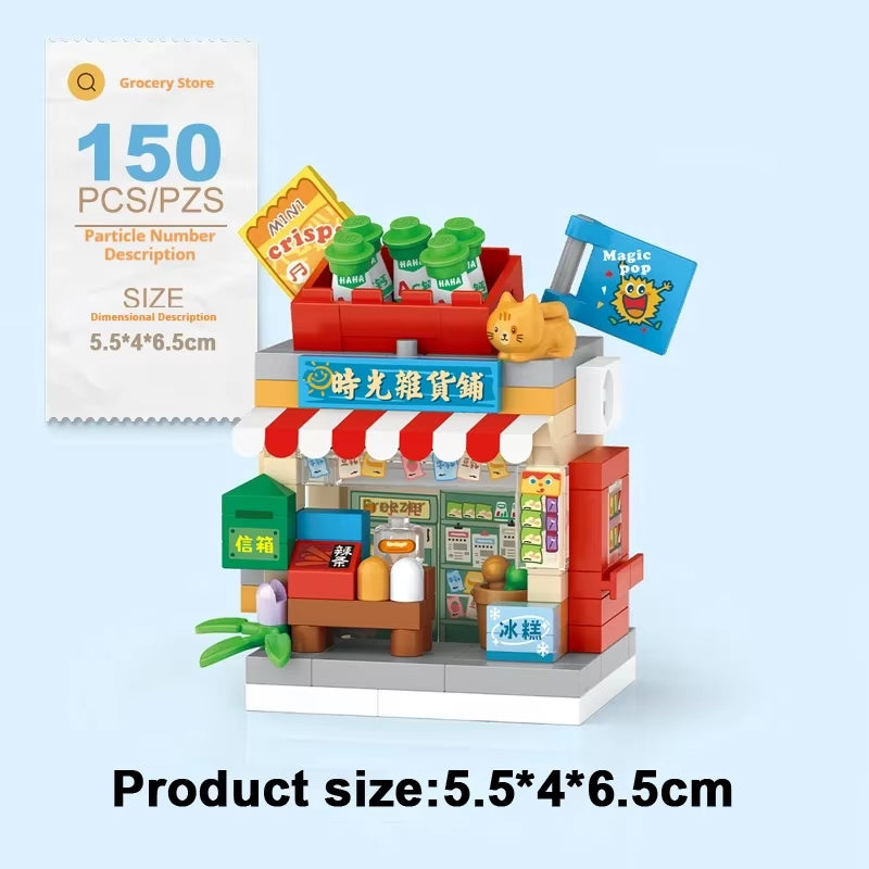 Restaurant Dessert Coffee Pet Fruit Store Street View Food House Building Blocks Kit Girls Bricks Model Kids Toy Boy Child Gifts