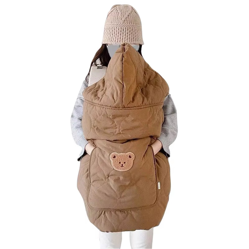 Autumn Winter Baby Stroller Blanket Cover Cartoon Bear Hooded Cloak Thicken Newborn Swaddle Wrap Windproof Infant Sleeping Quilt