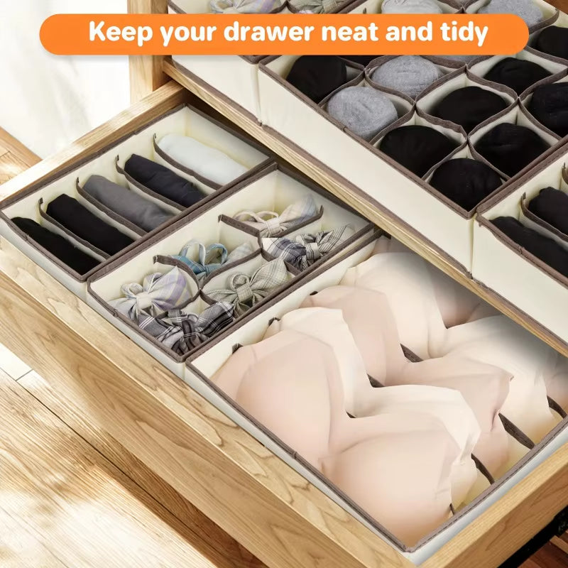 1Pc Fabric Storage Box with 24 Compartments - Foldable Stackable Organizer for Socks Ties Underwear Space-Saving Drawer Divider