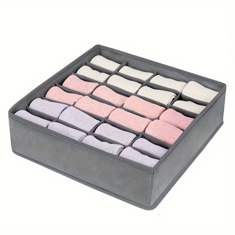 1Pc Fabric Storage Box with 24 Compartments - Foldable Stackable Organizer for Socks Ties Underwear Space-Saving Drawer Divider