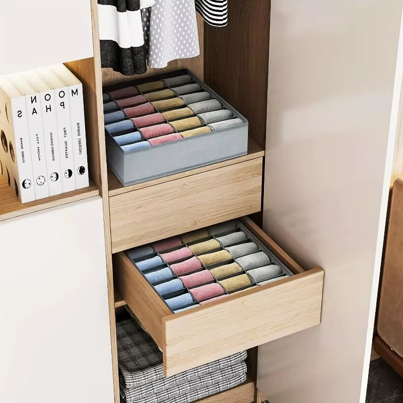 1Pc Fabric Storage Box with 24 Compartments - Foldable Stackable Organizer for Socks Ties Underwear Space-Saving Drawer Divider