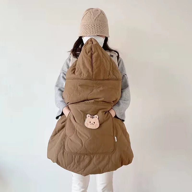 Autumn Winter Baby Stroller Blanket Cover Cartoon Bear Hooded Cloak Thicken Newborn Swaddle Wrap Windproof Infant Sleeping Quilt