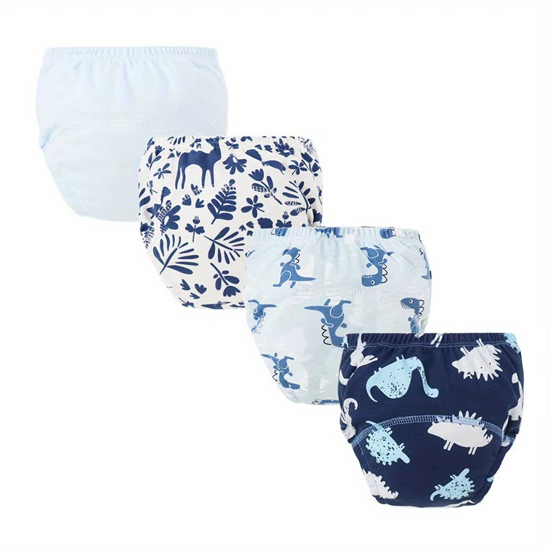 4Pcs/Lot Baby Training Pants for Boys Girls Cartoon Printed Diaper Pants Set Kids Underwear Breathable Cotton Reusable