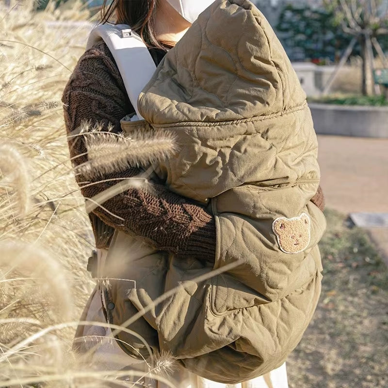 Autumn Winter Baby Stroller Blanket Cover Cartoon Bear Hooded Cloak Thicken Newborn Swaddle Wrap Windproof Infant Sleeping Quilt