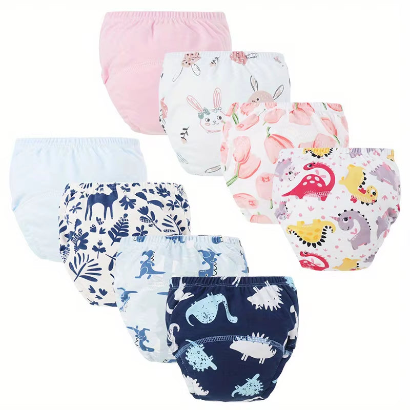 4Pcs/Lot Baby Training Pants for Boys Girls Cartoon Printed Diaper Pants Set Kids Underwear Breathable Cotton Reusable