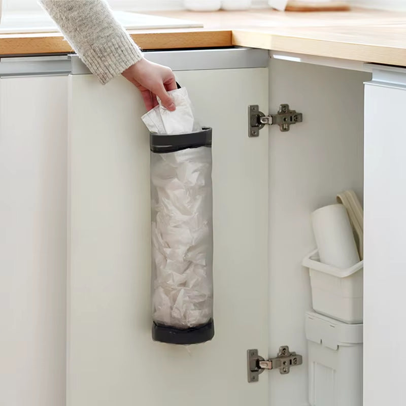 1Pc Grey Sundries Bag Storage Wall Mount Mesh Plastic Bags Dispenser Hanging Reused Storage Pouch Trash Bags Kitchen Garbage Org
