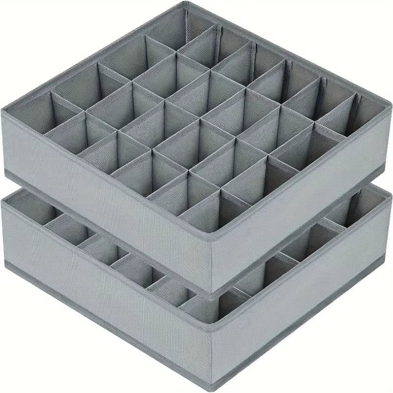 1Pc Fabric Storage Box with 24 Compartments - Foldable Stackable Organizer for Socks Ties Underwear Space-Saving Drawer Divider