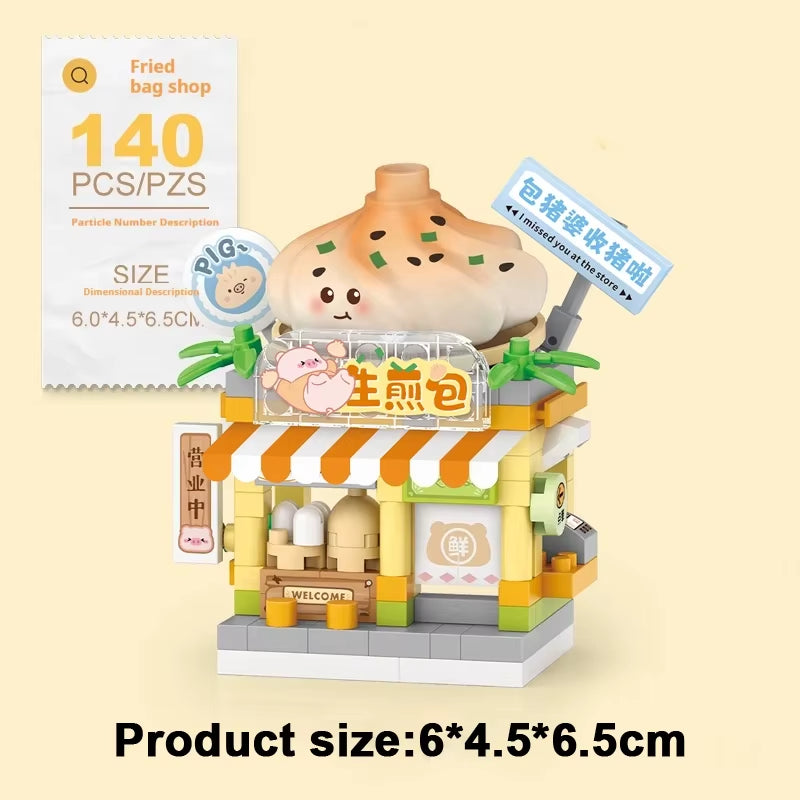 Restaurant Dessert Coffee Pet Fruit Store Street View Food House Building Blocks Kit Girls Bricks Model Kids Toy Boy Child Gifts