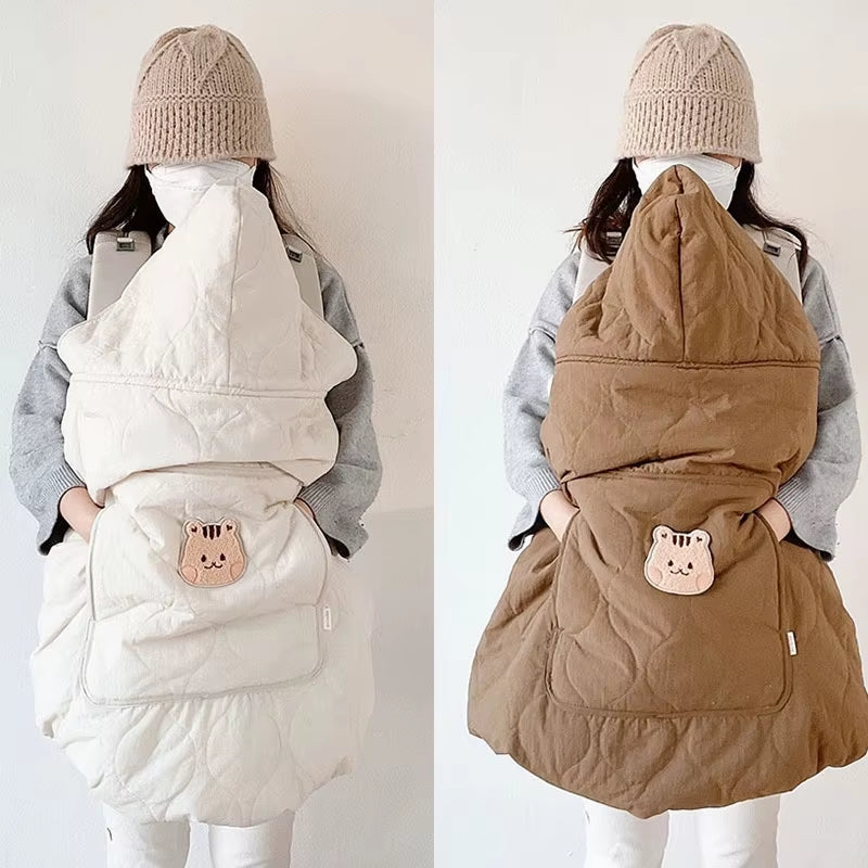 Autumn Winter Baby Stroller Blanket Cover Cartoon Bear Hooded Cloak Thicken Newborn Swaddle Wrap Windproof Infant Sleeping Quilt
