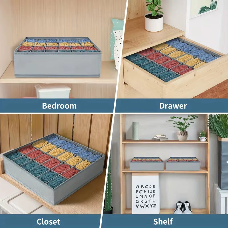 1Pc Fabric Storage Box with 24 Compartments - Foldable Stackable Organizer for Socks Ties Underwear Space-Saving Drawer Divider