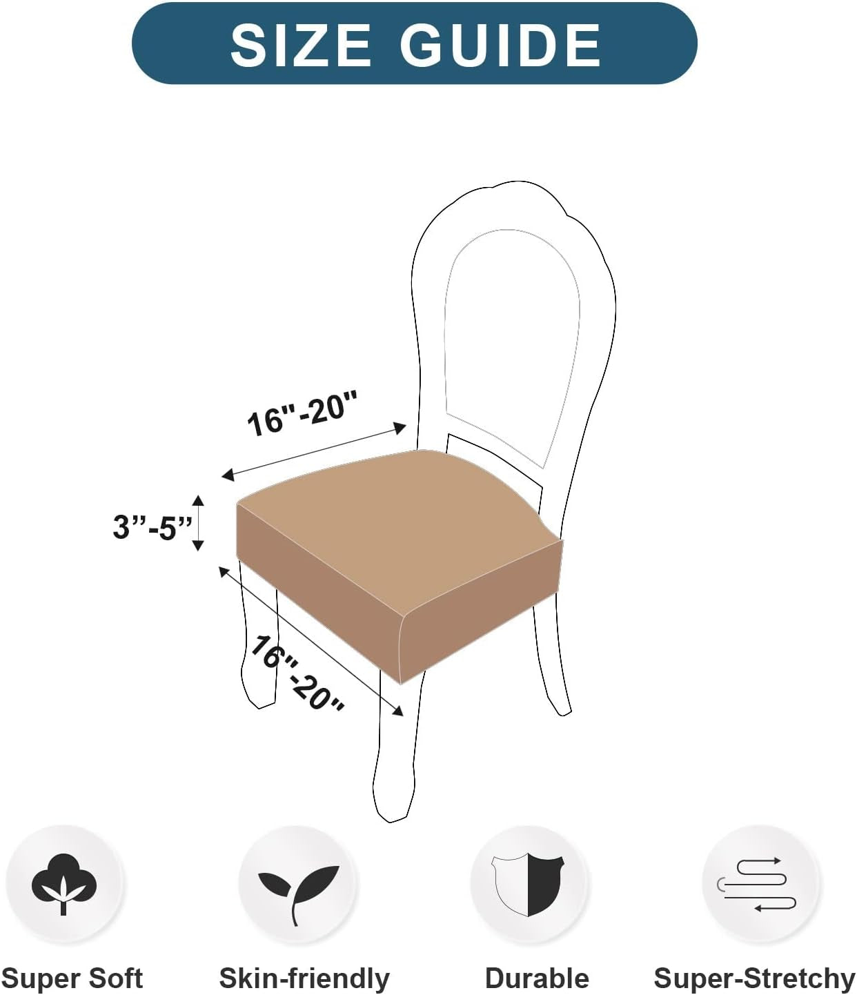 Waterproof Seat Covers for Chairs,Set of 2 Dining Room Chair Seat Covers for Kitchen,Stretch Jacquard Removable Washable Dining Chair Slipcovers Protectors,No Rear Covers, Khaki