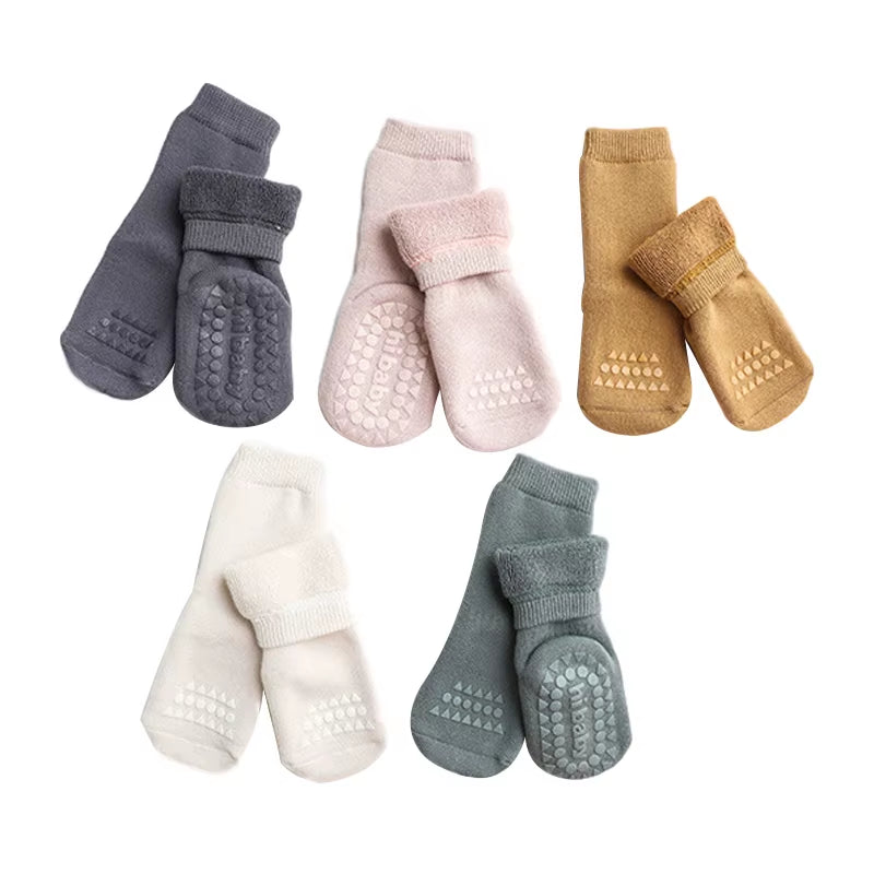 Thickened Kids Socks Baby Floor Socks Boys Girls Pure Color Cotton Warm Non-Slip Newborn Cotton Socks Autumn Winter