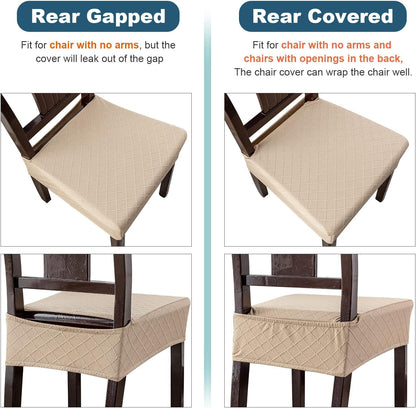Waterproof Seat Covers for Chairs,Set of 2 Dining Room Chair Seat Covers for Kitchen,Stretch Jacquard Removable Washable Dining Chair Slipcovers Protectors,No Rear Covers, Khaki