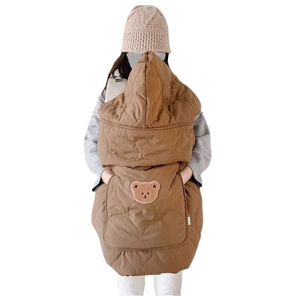 Autumn Winter Baby Stroller Blanket Cover Cartoon Bear Hooded Cloak Thicken Newborn Swaddle Wrap Windproof Infant Sleeping Quilt