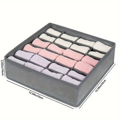 1Pc Fabric Storage Box with 24 Compartments - Foldable Stackable Organizer for Socks Ties Underwear Space-Saving Drawer Divider
