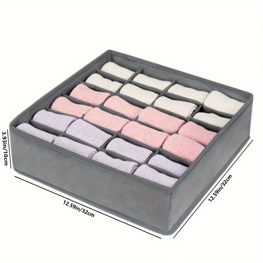1Pc Fabric Storage Box with 24 Compartments - Foldable Stackable Organizer for Socks Ties Underwear Space-Saving Drawer Divider