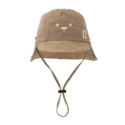 Summer Baby Hat Cartoon Bear Ear Embroidery Quick Dry Fisherman Hats for Boys Girls Neck Protection Kids Panama Hat Breathable