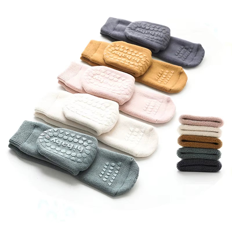 Thickened Kids Socks Baby Floor Socks Boys Girls Pure Color Cotton Warm Non-Slip Newborn Cotton Socks Autumn Winter