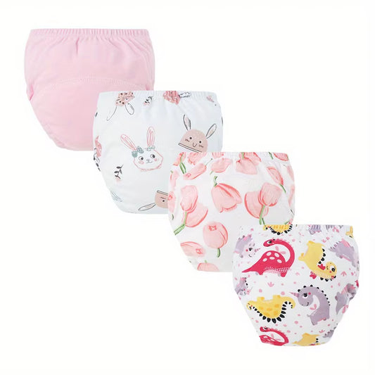 4Pcs/Lot Baby Training Pants for Boys Girls Cartoon Printed Diaper Pants Set Kids Underwear Breathable Cotton Reusable