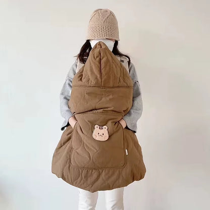 Autumn Winter Baby Stroller Blanket Cover Cartoon Bear Hooded Cloak Thicken Newborn Swaddle Wrap Windproof Infant Sleeping Quilt