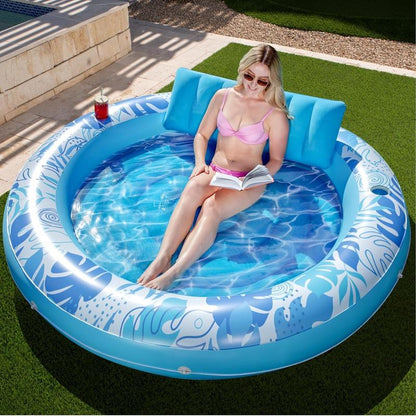 Sloosh-L/Xl Inflatable Tanning Pool Lounge Float with Cup Holder, 70“X46”/85″ X 57″ Extra Large Pool Floats Adult with Pillow, 4 in 1 Suntan Tub Raft Floatie, Sunbathing Bed Lounge for Water Blow up Kids Ball Pit Party Gifts, Inflatable Sofa Pool