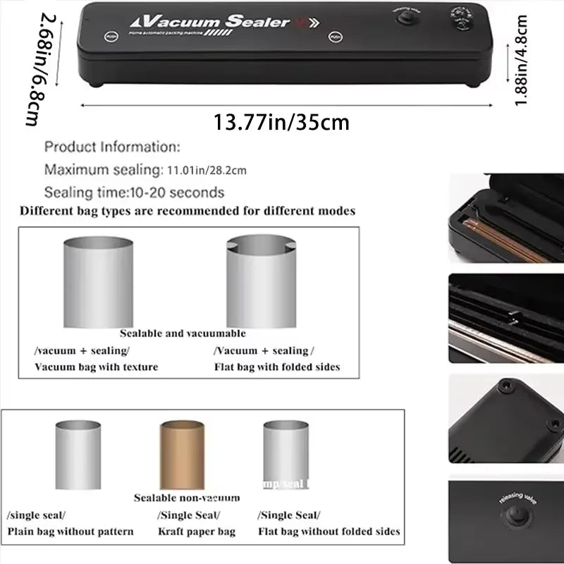 Automatic Packaging Machine Food Vacuum Sealing Machine Portable Household Vacuum Food Sealing Kitchen Helper 220V
