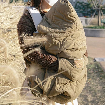 Autumn Winter Baby Stroller Blanket Cover Cartoon Bear Hooded Cloak Thicken Newborn Swaddle Wrap Windproof Infant Sleeping Quilt