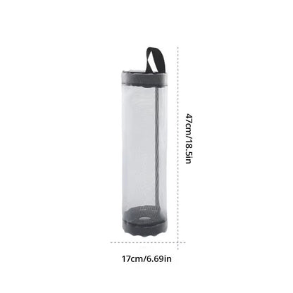 1Pc Grey Sundries Bag Storage Wall Mount Mesh Plastic Bags Dispenser Hanging Reused Storage Pouch Trash Bags Kitchen Garbage Org