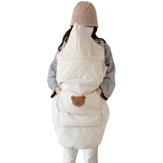 Autumn Winter Baby Stroller Blanket Cover Cartoon Bear Hooded Cloak Thicken Newborn Swaddle Wrap Windproof Infant Sleeping Quilt