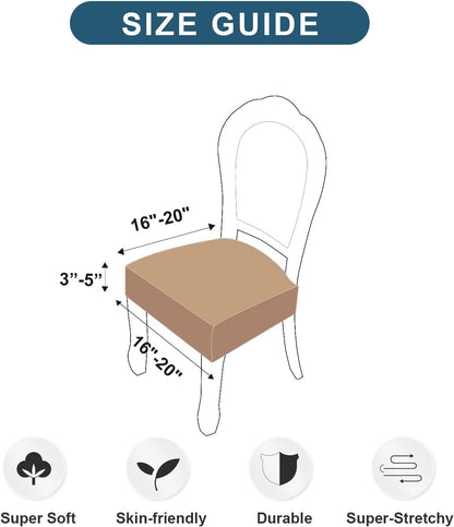 Waterproof Seat Covers for Chairs,Set of 2 Dining Room Chair Seat Covers for Kitchen,Stretch Jacquard Removable Washable Dining Chair Slipcovers Protectors,No Rear Covers, Khaki